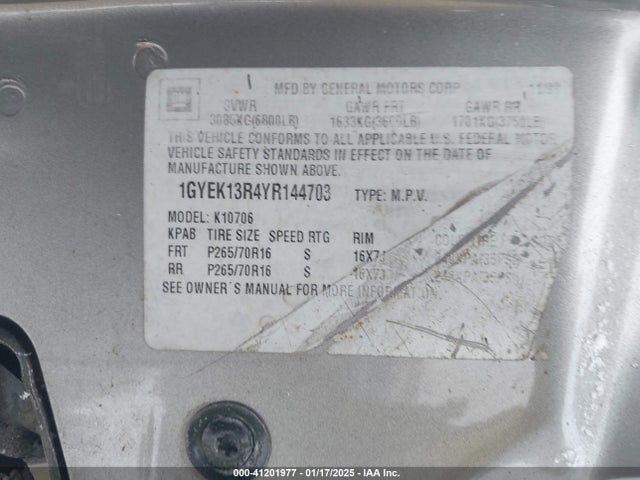 2000 CADILLAC ESCALADE 1GYEK13R4YR144703 Photo 8