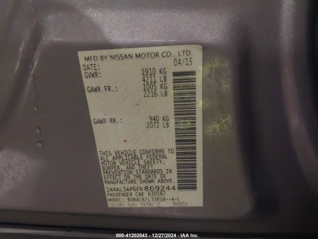 1N4AL3AP6FN869244 Nissan Altima 2.5 Sl