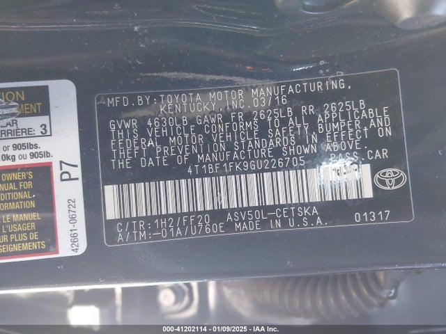 4T1BF1FK9GU226705 Toyota CAMRY SE