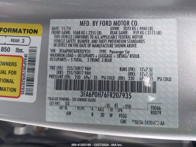 Ford FUSION SE 2015 3FA6P0H76FR207935 Image 9