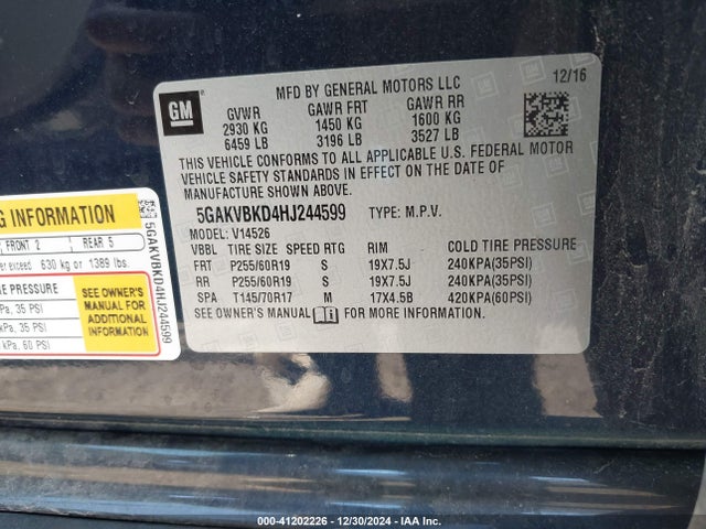 5GAKVBKD4HJ244599 Buick Enclave Leather