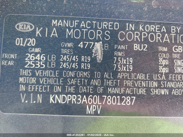 KNDPR3A60L7801287 KIA Sportage Sx Turbo