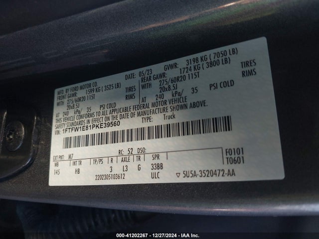1FTFW1E81PKE39560 Ford F-150 Lariat