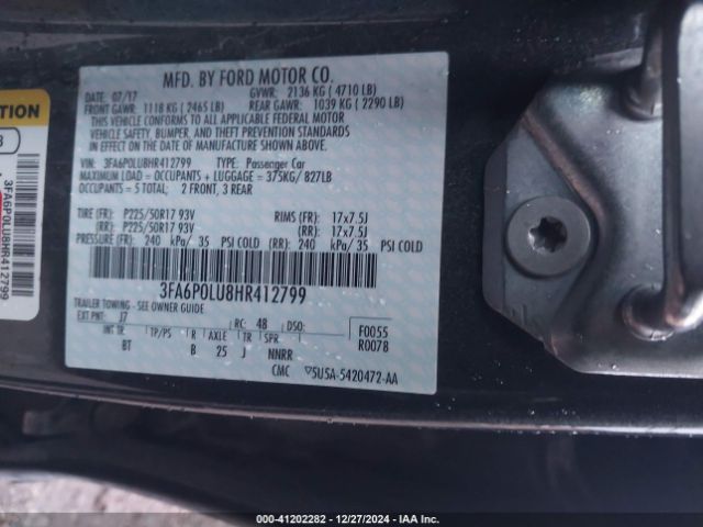 3FA6P0LU8HR412799 Ford Fusion Hybrid Se