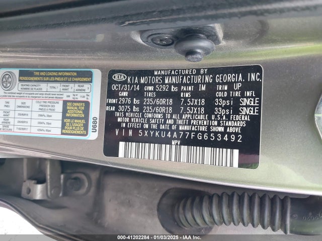 5XYKU4A77FG653492 KIA gasoline 3.3 v6 gdi lambda ii