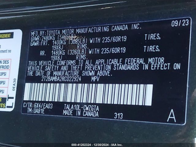 2T2BAMBA2RC022924 Lexus RX 350