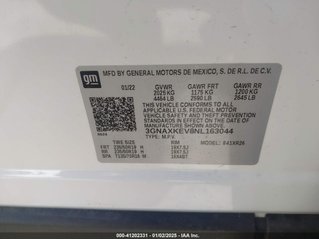 3GNAXKEV8NL163044 Chevrolet lyx