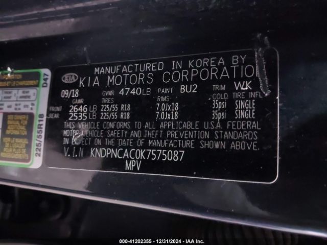 KNDPNCAC0K7575087 KIA Sportage Ex
