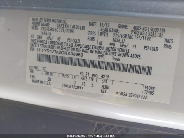 1FTYR1ZM2GKA38963 Ford Transit-250