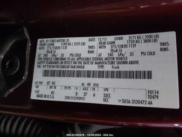 1FTEW1EG8GFA83992 Ford F-150 King Ranch