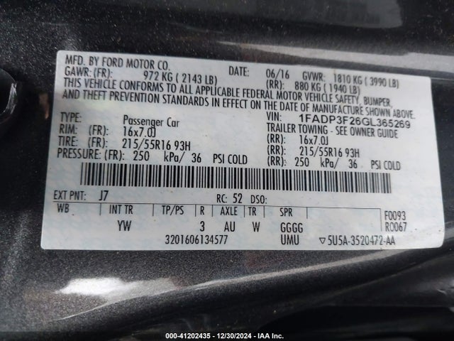 Ford FOCUS SE 2016 1FADP3F26GL365269 Image 9