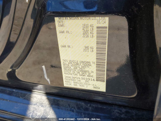 Nissan Altima 2.5 Sl 2015 1N4AL3AP5FN303916 Image 9