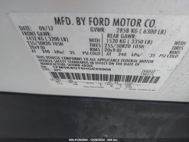 Ford EXPLORER SPORT 2017 1FM5K8GT6HGE09908 Image 9
