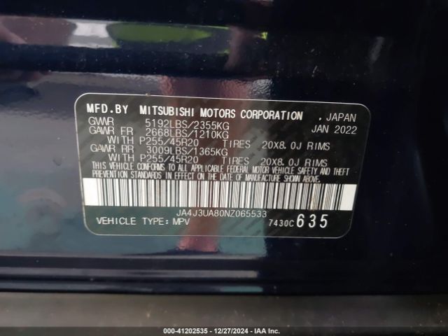 2022 MITSUBISHI OUTLANDER JA4J3UA80NZ065533 Photo 8