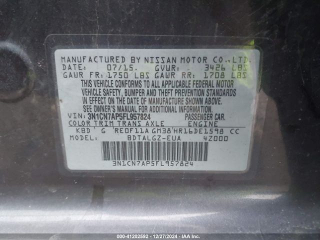 3N1CN7AP5FL957824 Nissan Versa 1.6 Sl