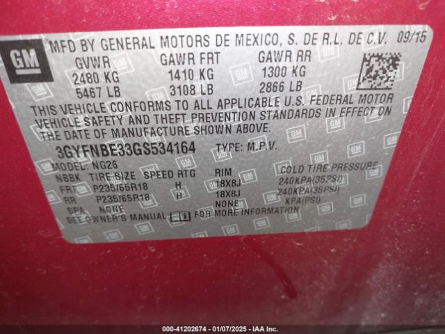 3GYFNBE33GS534164 Cadillac Srx Luxury Collection