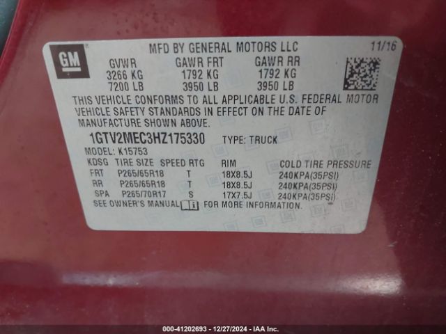 1GTV2MEC3HZ175330 GMC Sierra 1500 Sle