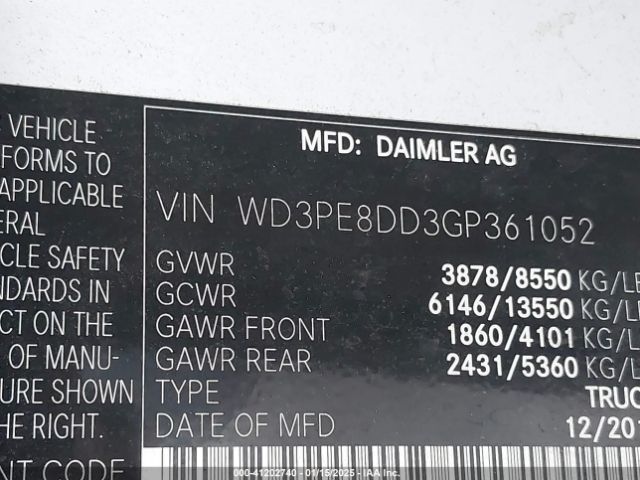 WD3PE8DD3GP361052 Mercedes-Benz Sprinter 2500 High  Roof/high Roof