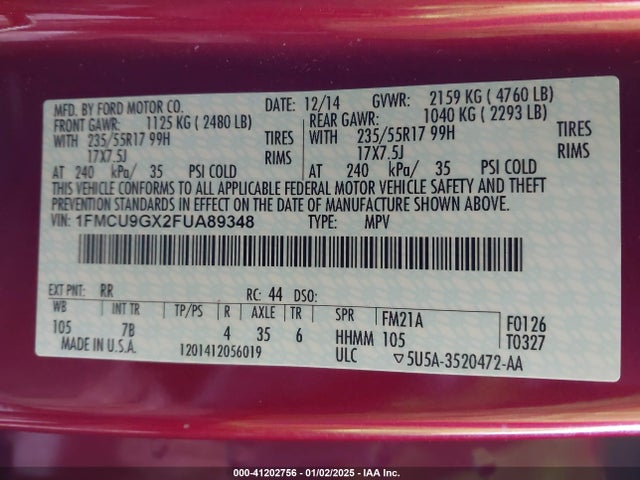Ford ESCAPE SE 2015 1FMCU9GX2FUA89348 Image 9