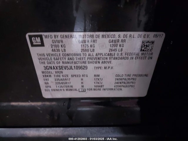 Chevrolet EQUINOX LT 2018 3GNAXSEV5JL109629 Image 9