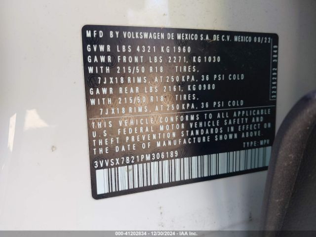 3VVSX7B21PM306189 Volkswagen Taos 1.5t Se