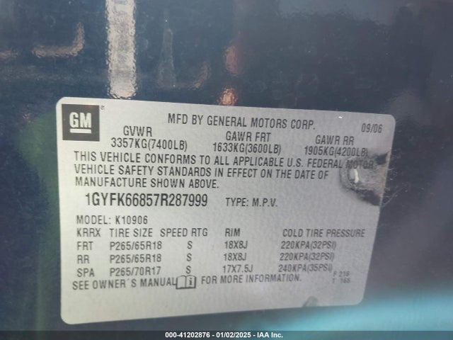 2007 CADILLAC ESCALADE ESV 1GYFK66857R287999 Photo 8