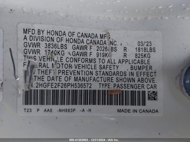 Honda Civic Lx 2023 2HGFE2F26PH536572 Image 9