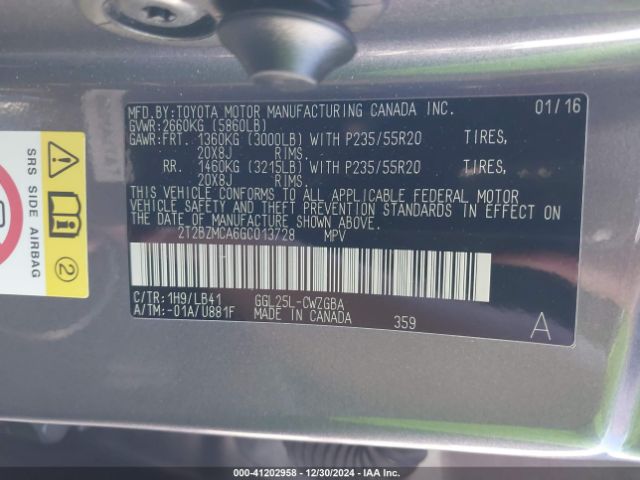 2T2BZMCA6GC013728 Lexus RX 350