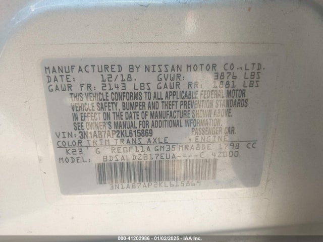 Nissan SENTRA SV 2019 3N1AB7AP2KL615869 Image 9