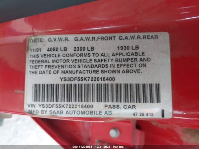 2002 SAAB 9-3 YS3DF55K722016400 Photo 8