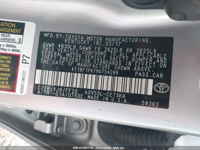 Toyota CAMRY SE 2017 4T1BF1FK7HU754289 Image 9