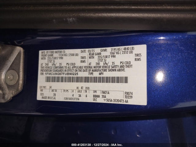 Ford ESCAPE SE 2015 1FMCU9G97FUB90225 Image 9