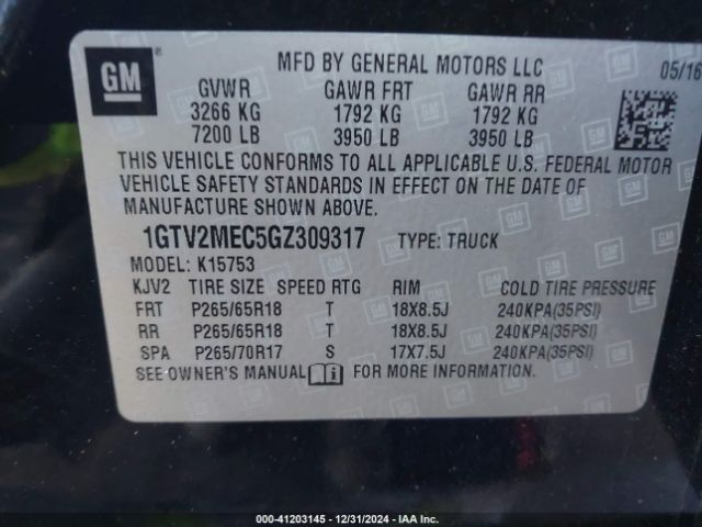 1GTV2MEC5GZ309317 GMC Sierra 1500 Sle