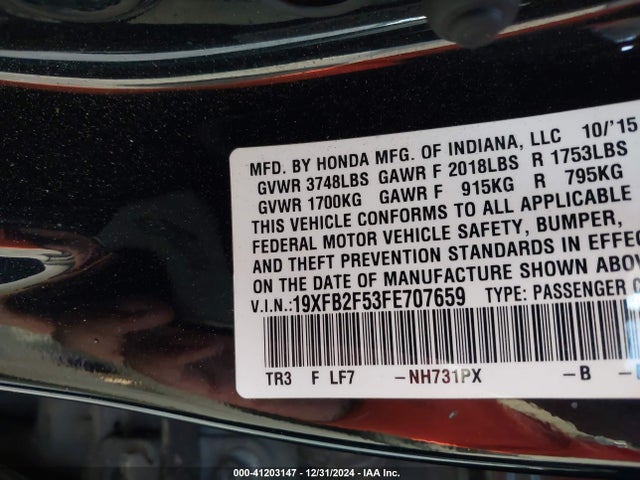 Honda Civic Lx 2015 19XFB2F53FE707659 Image 9