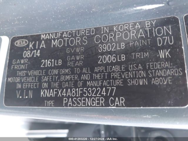 KNAFX4A81F5322477 KIA FORTE EX