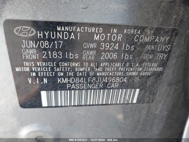 Hyundai ELANTRA SEL 2018 KMHD84LF8JU496804 Image 9