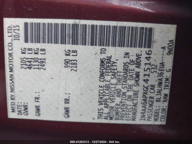 1N4AA6APXGC415146 Nissan Maxima 3.5 Platinum