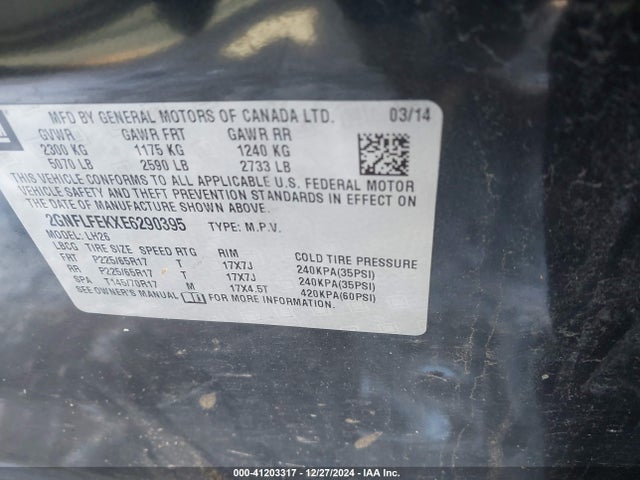 Chevrolet EQUINOX 1LT 2014 2GNFLFEKXE6290395 Image 9