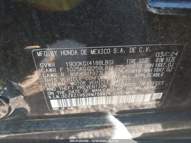 3CZRZ1H52RM755576 Honda Hr-v 2wd Sport/2wd Sport W/o Bsi