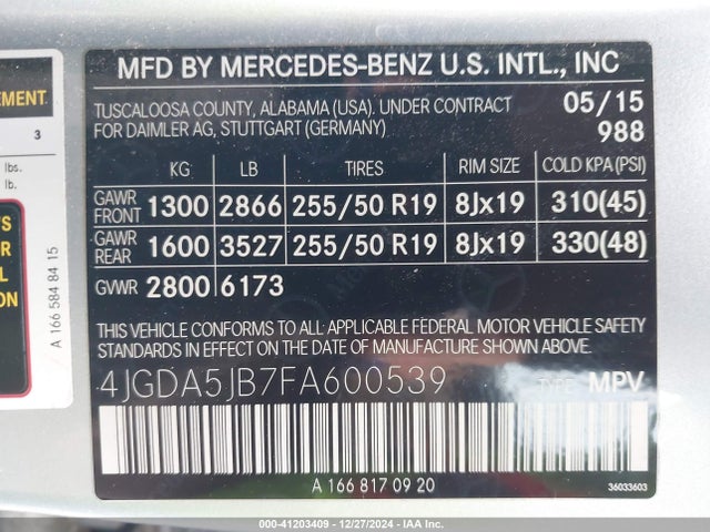 4JGDA5JB7FA600539 Mercedes-Benz ML 350