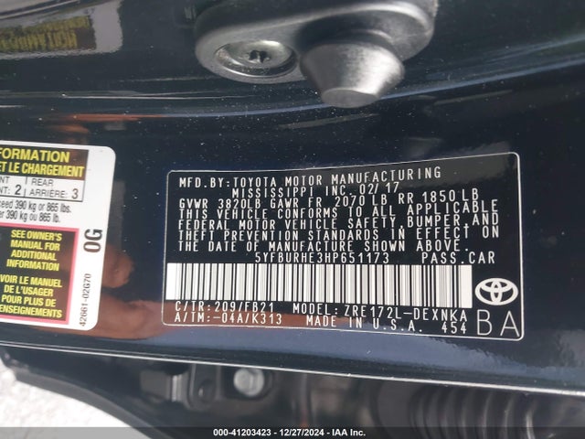 Toyota COROLLA LE 2017 5YFBURHE3HP651173 Image 9