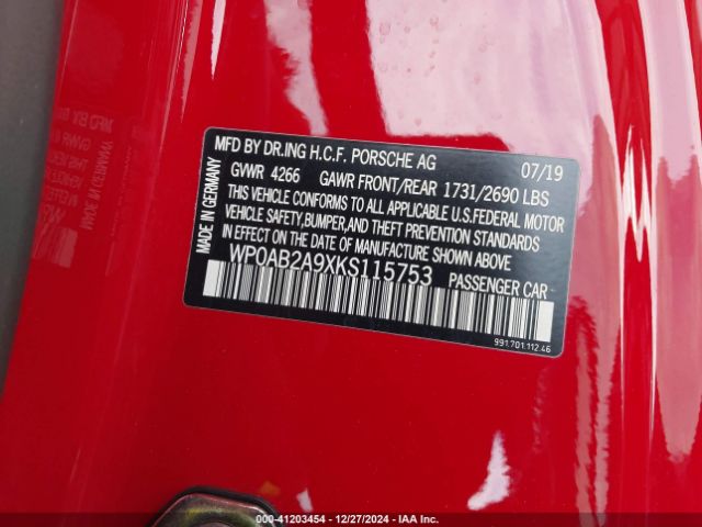 2019 PORSCHE 911 WP0AB2A9XKS115753 Photo 8