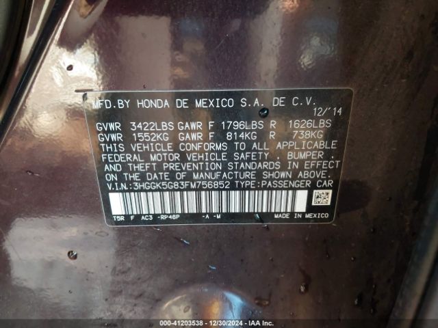 3HGGK5G83FM756852 Honda FIT EX