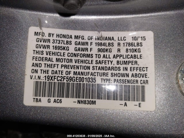 Honda Civic Lx 2016 19XFC2F59GE001035 Image 9