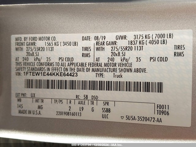 Ford F-150 Xlt 2019 1FTEW1E44KKE64423 Image 9