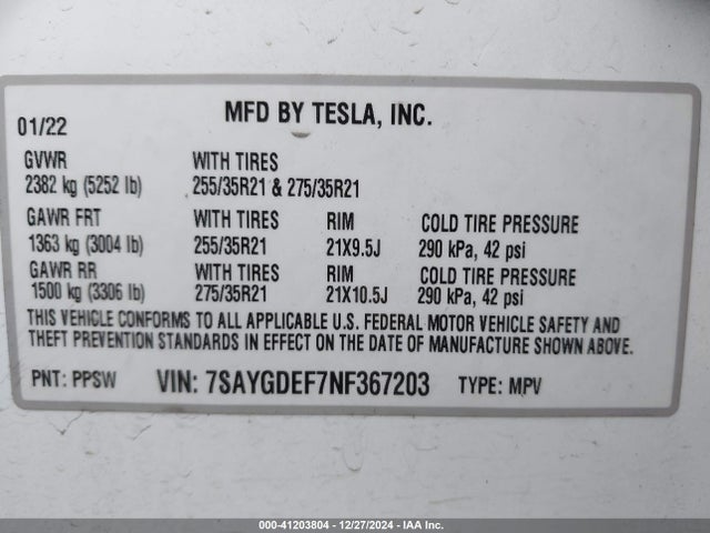 2022 TESLA MODEL Y 7SAYGDEF7NF367203 Photo 8