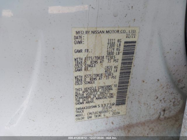1N6AA1ED5MN533759 Nissan Titan Pro-4x 4x4