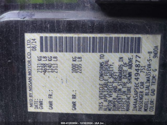1N4AA5AP5EC494877 Nissan Maxima 3.5 S/3.5 Sv