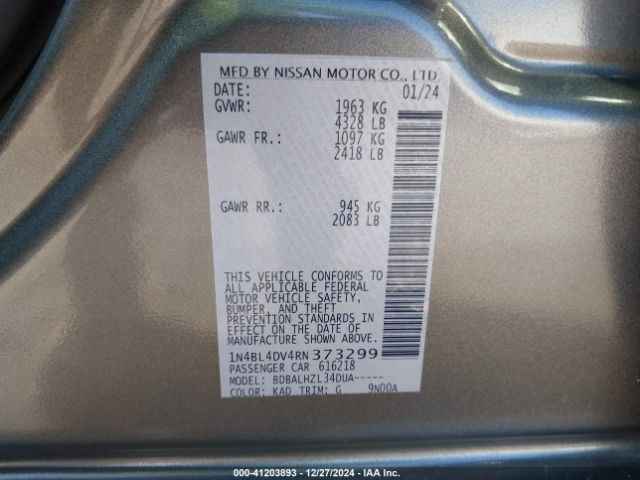 1N4BL4DV4RN373299 Nissan Altima Sv Fwd