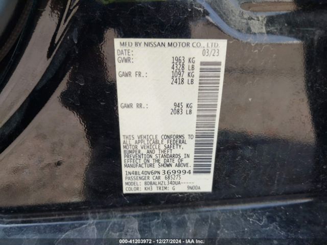 1N4BL4DV6PN369994 Nissan Altima Sv Fwd